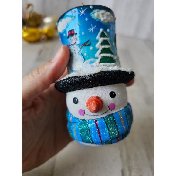 Reed barton snowman scene top hat ornament RARE glass glitter sparkle tree uniqu - Picture 9 of 10